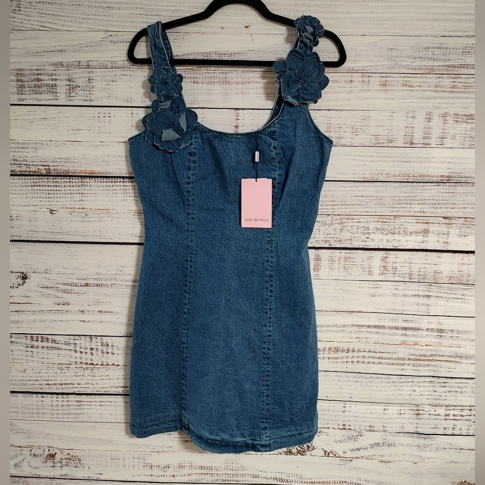 Avec Les Filles Denim Mini Dress Blue Size NWT 6-8